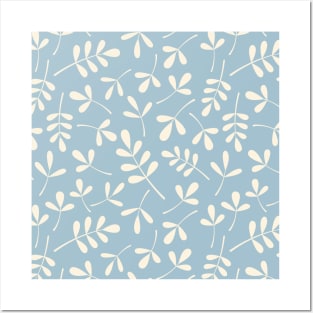 Assorted Leaf Silhouettes Cream on Blue Posters and Art